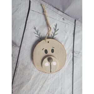 Rustic Handmade Wood Slice Reindeer Christmas Ornament 3 Inch New